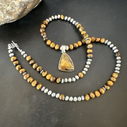 Southwestern Coffee Brown Tiger's Eye Pendant Necklace | Sterling Silver | 15865