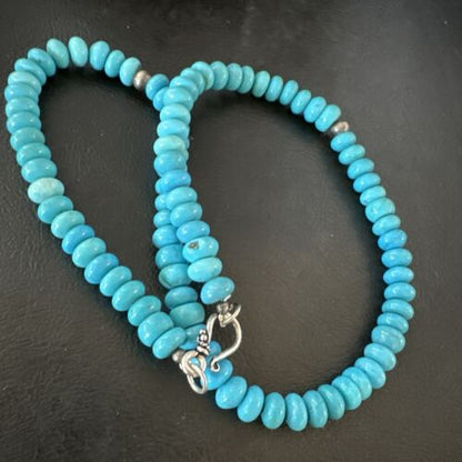Navajo Blue Turquoise Necklace | Sterling Silver Pearls | 19" | Authentic Native American Handmade | 16953