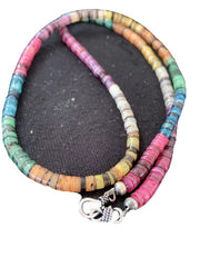 Navajo Multicolor Necklace | Sterling Silver | Natural Shell | 24" | Authentic Native American Handmade | 00801