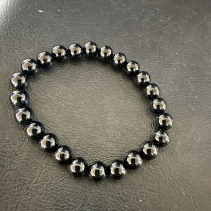 Black Onyx Bead Stretch Bracelet | 7mm | 7.5" | Sterling Silver | 17592