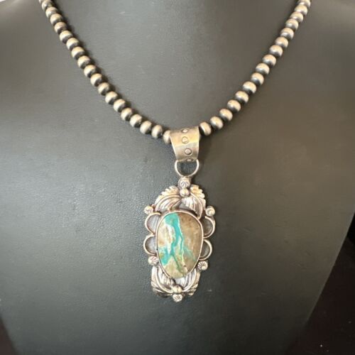 Navajo Blue Boulder Turquoise Necklace Pendant | Sterling Silver | Men's Women's | 16137