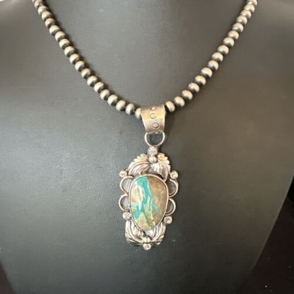 Navajo Blue Boulder Turquoise Necklace Pendant | Sterling Silver | Men's Women's | 16137