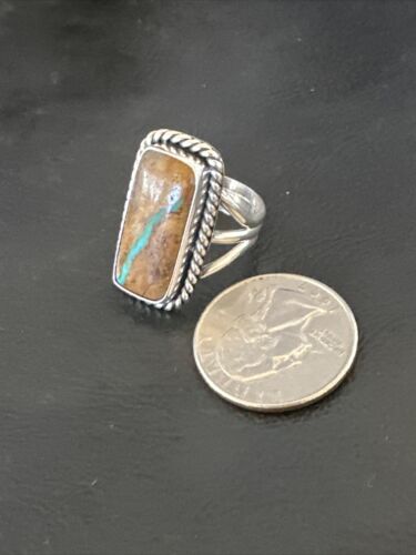 Navajo Ribbon Boulder Green Turquoise Ring | Sterling Silver | Sz 8.5 | Authentic Native American Handmade | 16386