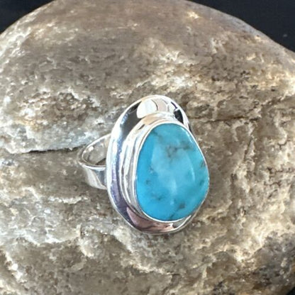 Navajo Blue Kingman Turquoise Ring | Sterling Silver | Sz 8 | Native American Handmade | 16593