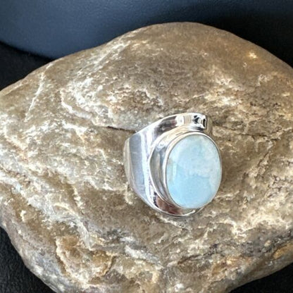 Navajo Blue Larimar Ring | Sterling Silver | Sz 8 | Authentic Native American Handmade | 16603