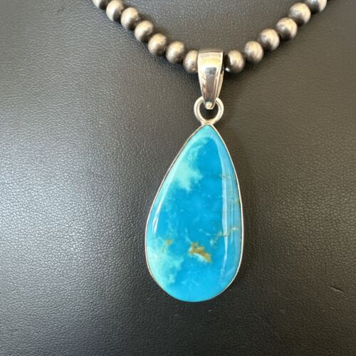Navajo Blue Kingman Turquoise Pendant Necklace | Sterling Silver | 20" | Authentic Native American Handmade | 17000