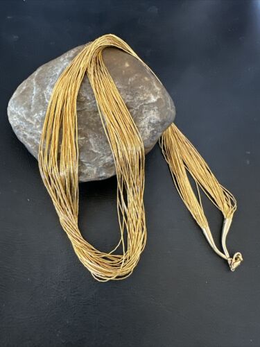 Navajo Gold Filled Heishi Tubes | 30 Strand Liquid Sterling Silver Necklace 29" | 17394