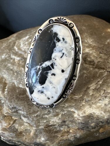 White Buffalo Turquoise Navajo Ring | Sterling Silver | Sz 11 | Authentic Native American Handmade | 16389