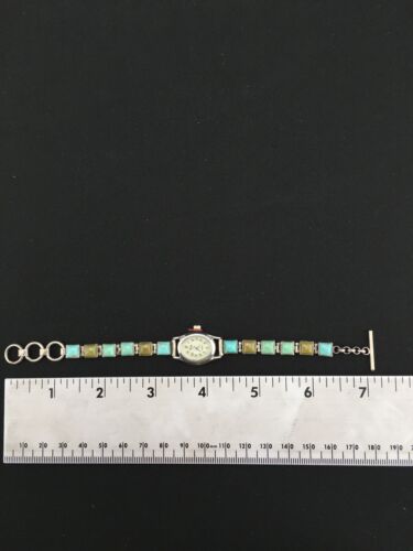 Navajo Blue Green Turquoise Watch Tips | Sterling Silver | Vintage | 7" | Authentic Native American Jewelry | 04916