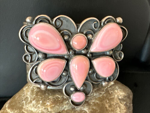 Navajo Butterfly Pink Conch Cuff Bracelet | Sterling Silver | Authentic Native American Handmade