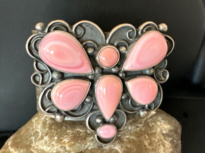 Navajo Butterfly Pink Conch Cuff Bracelet | Sterling Silver | Authentic Native American Handmade