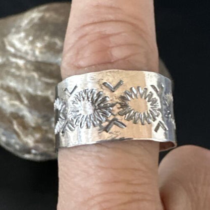 Men's Wide Band Navajo Stamped Ring | Sterling Silver | Sz 12 | Authentic Native American Handmade | 14981