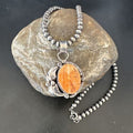 Women's Orange Spiny Oyster Pendant | Navajo Pearls Sterling Silver Necklace 21" | 16555