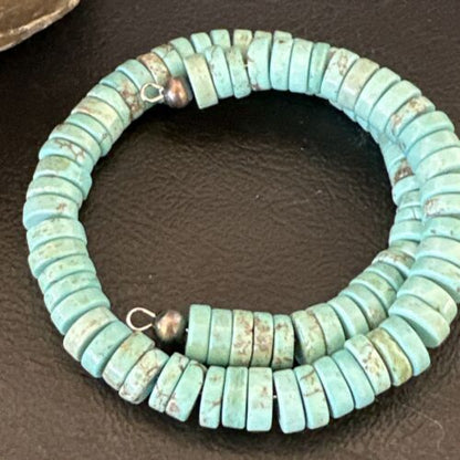 Navajo Turquoise Heishi Bracelet | Stainless Steel Memory Wire | Authentic Native American Handmade | 17610