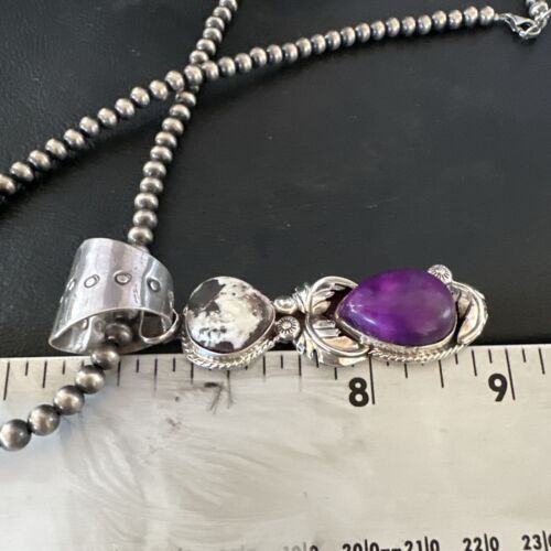 White Buffalo Turquoise & Sugilite Pendant | Navajo Pearls | Sterling Silver | Native American Handmade | 16871