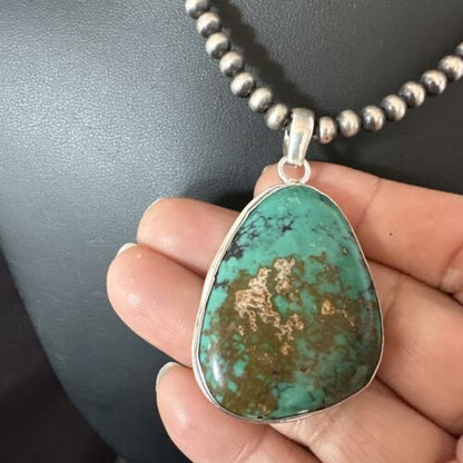Men's Navajo Blue Spiderweb Turquoise Pendant Necklace | Sterling Silver | Authentic Native American Handmade | 16211