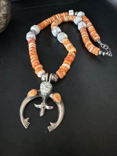 Navajo White Buffalo Turquoise Spiny Naja Pendant Necklace | Sterling Silver | 23" | 14929
