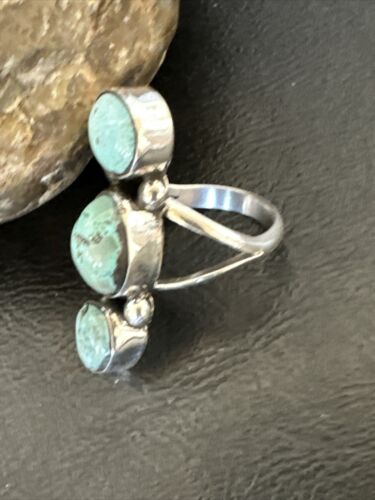 Navajo Blue Dry Creek Turquoise Cluster Ring | Authentic Native American Sterling Silver | Multi-Stone | Sz 8.5 | 17839