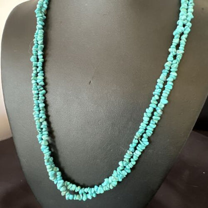 Navajo Blue Kingman Nugget Turquoise Necklace | Sterling Silver | 20" | Authentic Native American Handmade | 17462