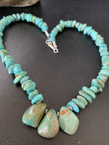 Navajo Blue Green Turquoise Necklace | Sterling Silver | 16" | Authentic Native American Handmade | 12915