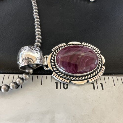 Navajo Purple Spiny Oyster Pendant | Sterling Silver | Native American Handmade Necklace | 16355