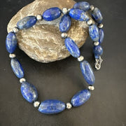 Navajo Blue Denim Lapis Chunky Necklace | Sterling Silver | 19" | Authentic Native American Handmade | 17486