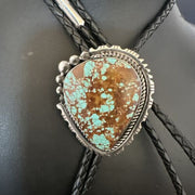Men's Blue Turquoise #8 Bolo Tie | Navajo Sterling Silver | Authentic Native American Handmade | 16811