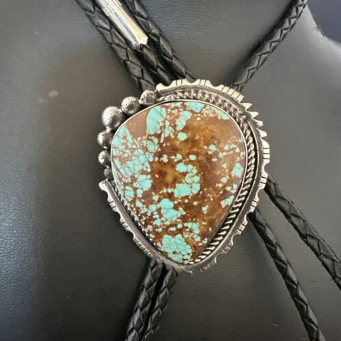 Mens Blue Turquoise#8 Southwestern Navajo Sterling Silver Bolo Tie 16811