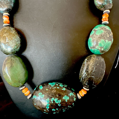 Men's Chunky Spiderweb Turquoise Necklace | Navajo Sterling Silver | Authentic Native American | 21" | 16235