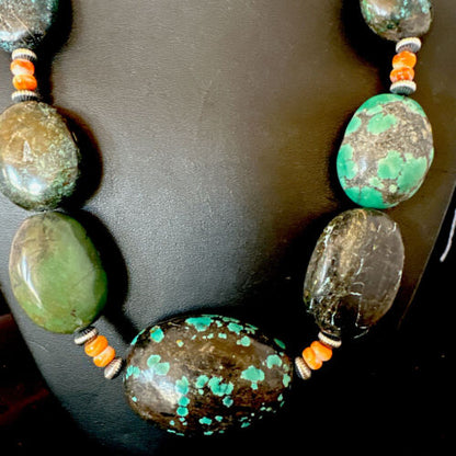 Men's Chunky Spiderweb Turquoise Necklace | Navajo Sterling Silver | Authentic Native American | 21" | 16235