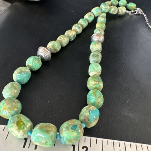 Navajo Blue Green Turquoise Necklace | Sterling Silver | 20" | Authentic Native American Handmade | 15253