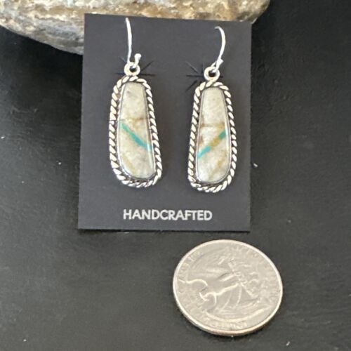 Women's Blue Boulder Turquoise Dangle Earrings | Navajo Sterling Silver | Authentic Native American Handmade | 16501