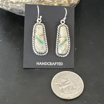 Women's Blue Boulder Turquoise Dangle Earrings | Navajo Sterling Silver | Authentic Native American Handmade | 16501