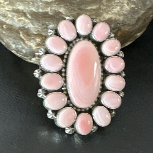 Navajo Pink Conch Cluster Ring | Authentic Native American Sterling Silver | Multi-Stone | Sz 9.5 | 16044