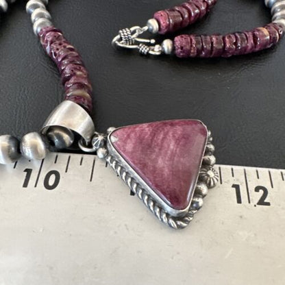 Navajo Purple Spiny Oyster Pendant Necklace | Sterling Silver | Native American Handmade | 16057