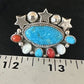 Navajo Coral Mother of Pearl Turquoise Multi-Stone Adjustable Ring | Authentic Native American Sterling Silver | Multi-Stone | 15331