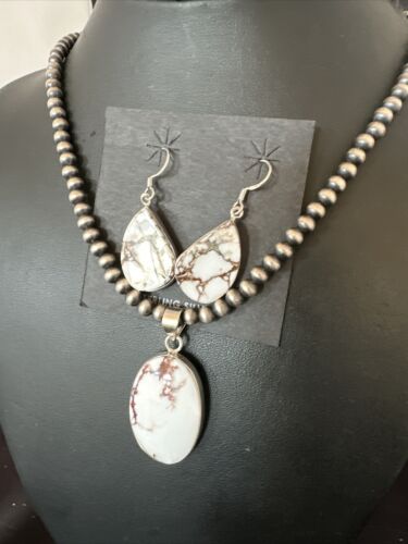 Navajo Wild Horse Necklace Pendant and Earrings Set | Sterling Silver | Authentic Native American Handmade | 15739