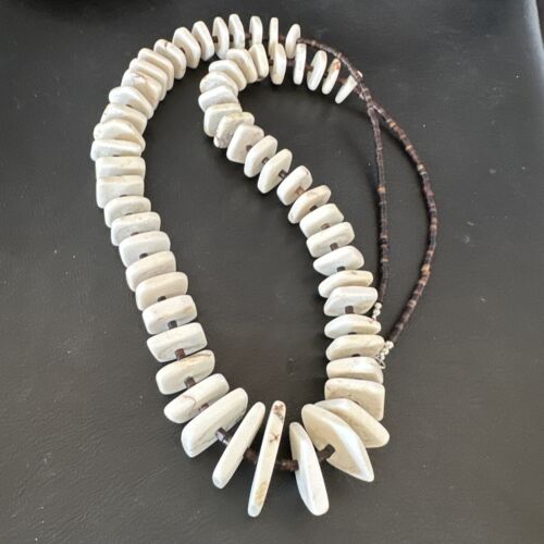 White Buffalo Turquoise Shell Heishi Sterling Silver Bead Necklace | Navajo Handmade | 27" | Authentic Native American | 17171 - Masha USA