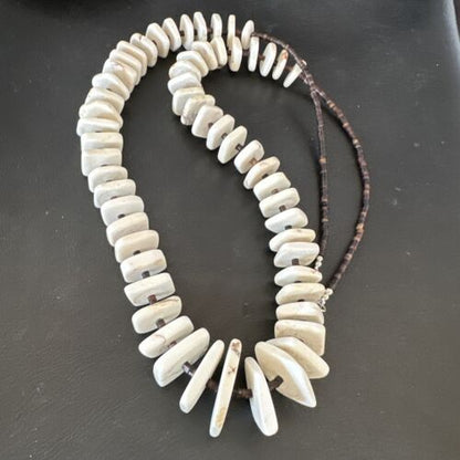 White Buffalo Turquoise Shell Heishi Sterling Silver Bead Necklace | Navajo Handmade | 27" | Authentic Native American | 17171 - Masha USA