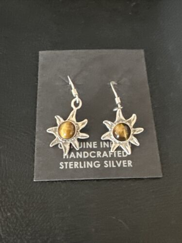 Navajo Coffee Tiger's Eye Dangle Earrings | Sterling Silver | Authentic Native American Handmade | 14919