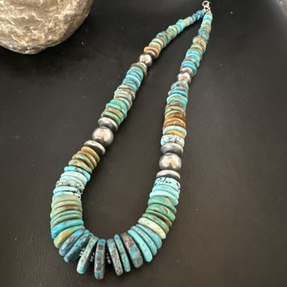 Navajo Blue Green Turquoise Necklace | Sterling Silver | Authentic Native American | 21" | 16959