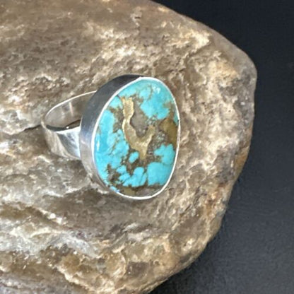 Navajo Blue Turquoise #8 Ring | Sterling Silver | Sz 9.5 | Authentic Native American Handmade | 14964