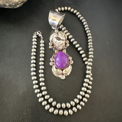 Navajo Pearls Pendant | Sterling Silver | White Buffalo Turquoise & Sugilite | Multi-Stone | 16872