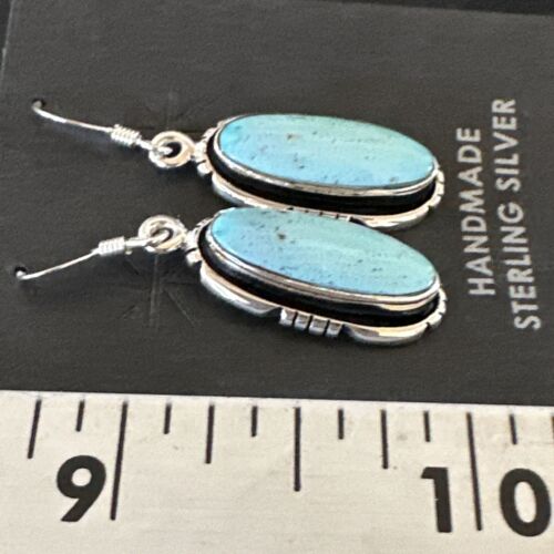 Women's Blue Dry Creek Turquoise Dangle Earrings | Navajo Sterling Silver | Authentic Native American Handmade | 16509