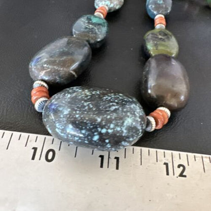 XXL Men's Chunky Spiderweb Turquoise Necklace | Navajo Sterling Silver | 21" | 16237