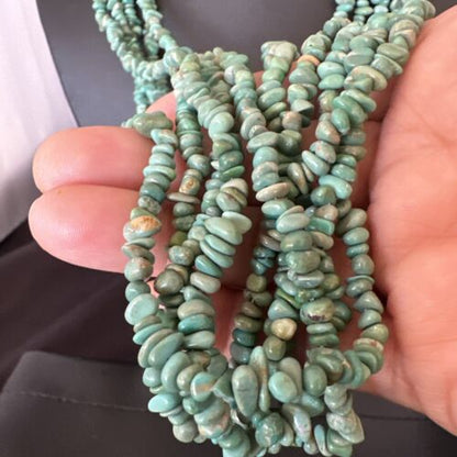 Navajo Green Turquoise Nugget Necklace | 5 Strand | Sterling Silver | Authentic Native American Handmade | 16321