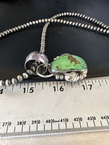 Navajo Green Gaspeite Pendant Necklace | Sterling Silver | Authentic Native American Handmade | 14998