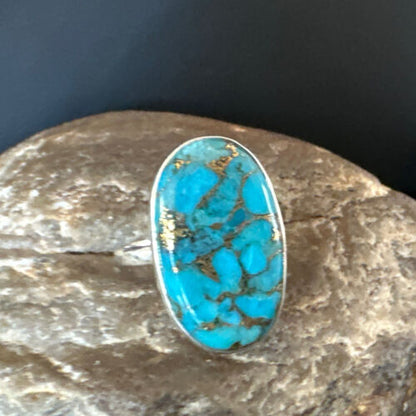 Navajo Blue Mojave Turquoise Ring | Sterling Silver | Sz 10 | Authentic Native American Handmade | 16053