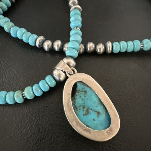 Navajo Blue Kingman Turquoise Pendant Necklace | Sterling Silver | 21" | Authentic Native American Handmade | 17087