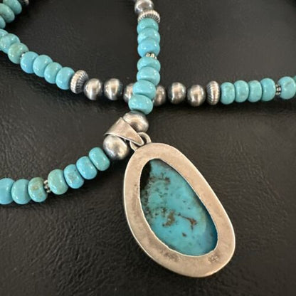 Navajo Blue Kingman Turquoise Pendant Necklace | Sterling Silver | 21" | Authentic Native American Handmade | 17087